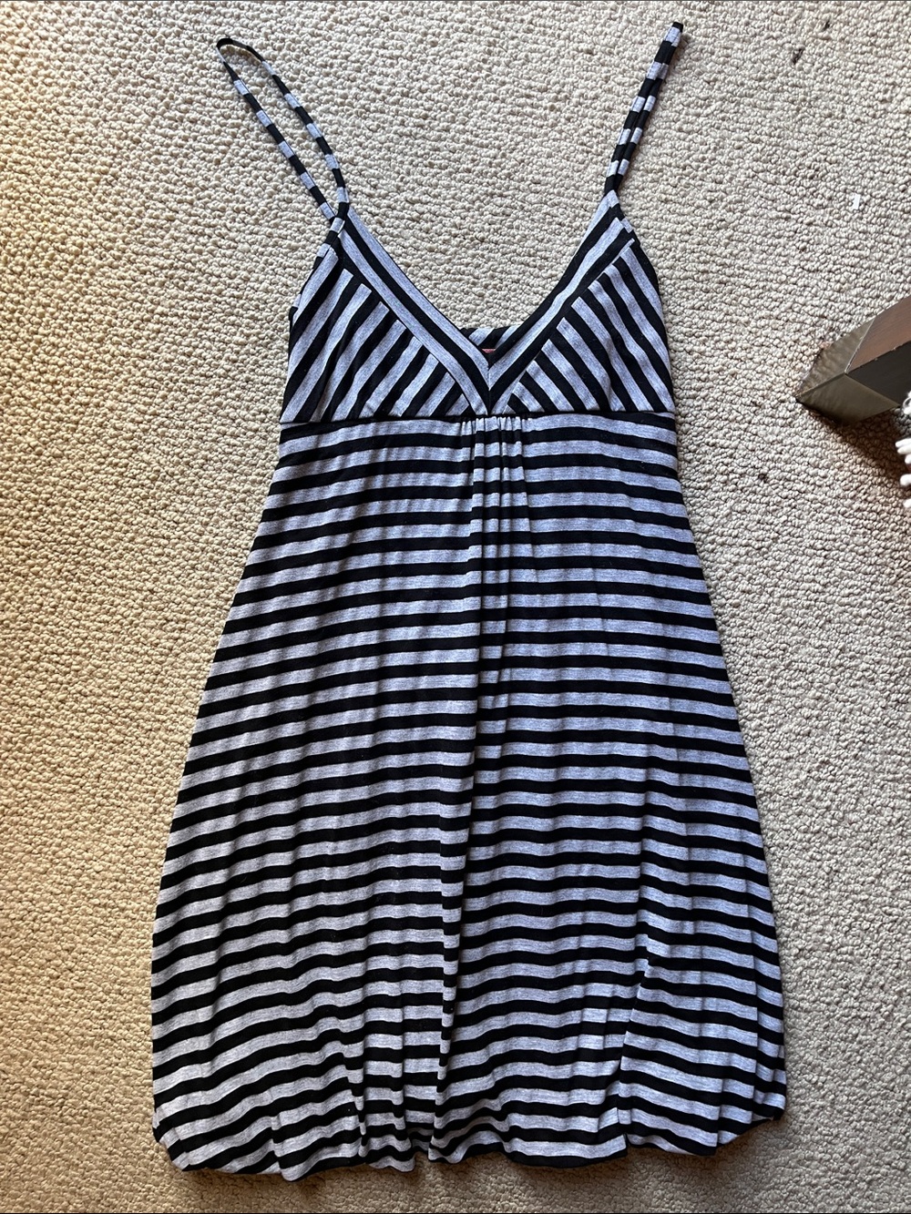 Lux Black & Gray Striped Spaghetti Strap Dress